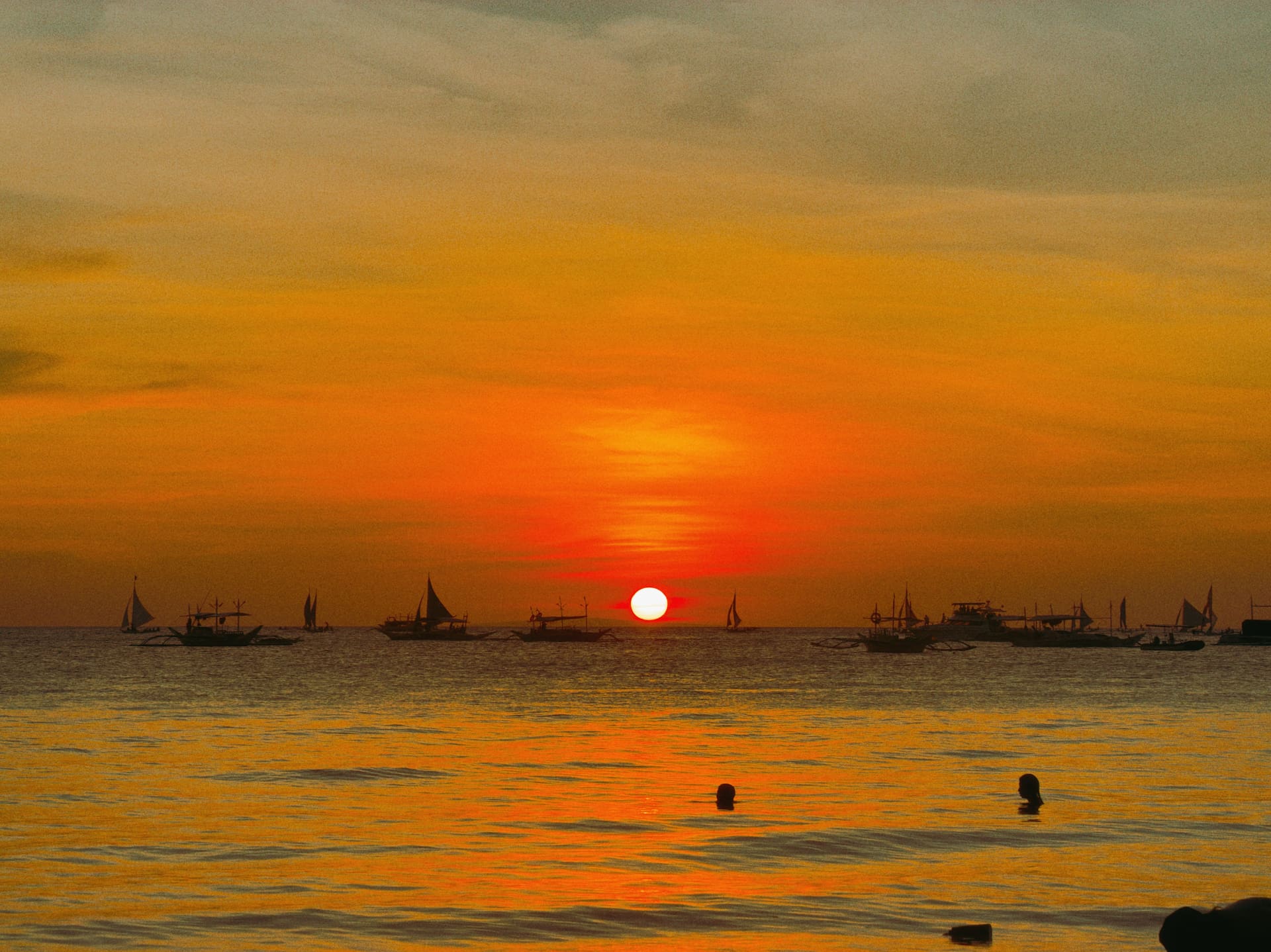 Sunset over the water in Boracay, Philippines